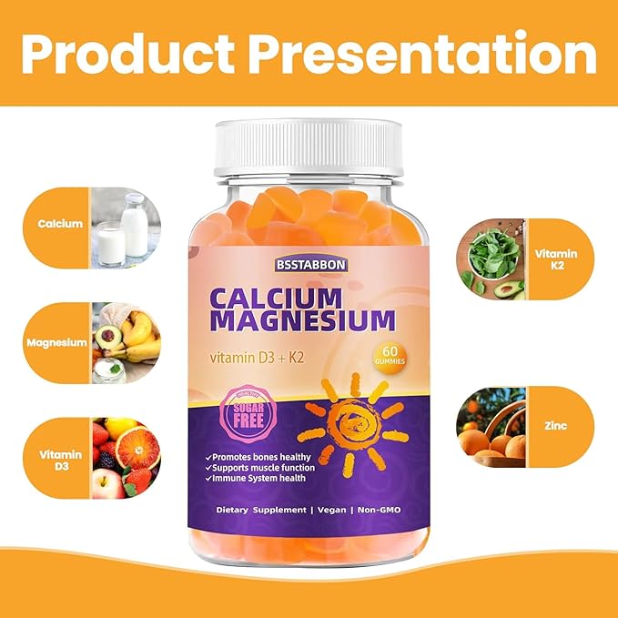 Calcium Magnesium Gummies 600mg Calcium,420mg Magnesium D3+K2 High (120count,BS0301)