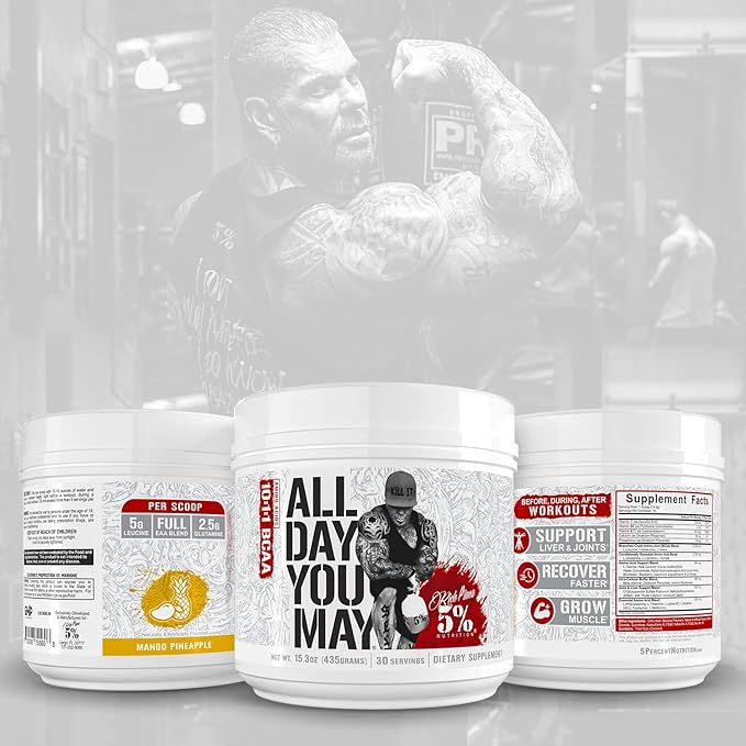 5% Nutrition Rich Piana AllDayYouMay BCAA Powder 15.3 oz, 30 Servings