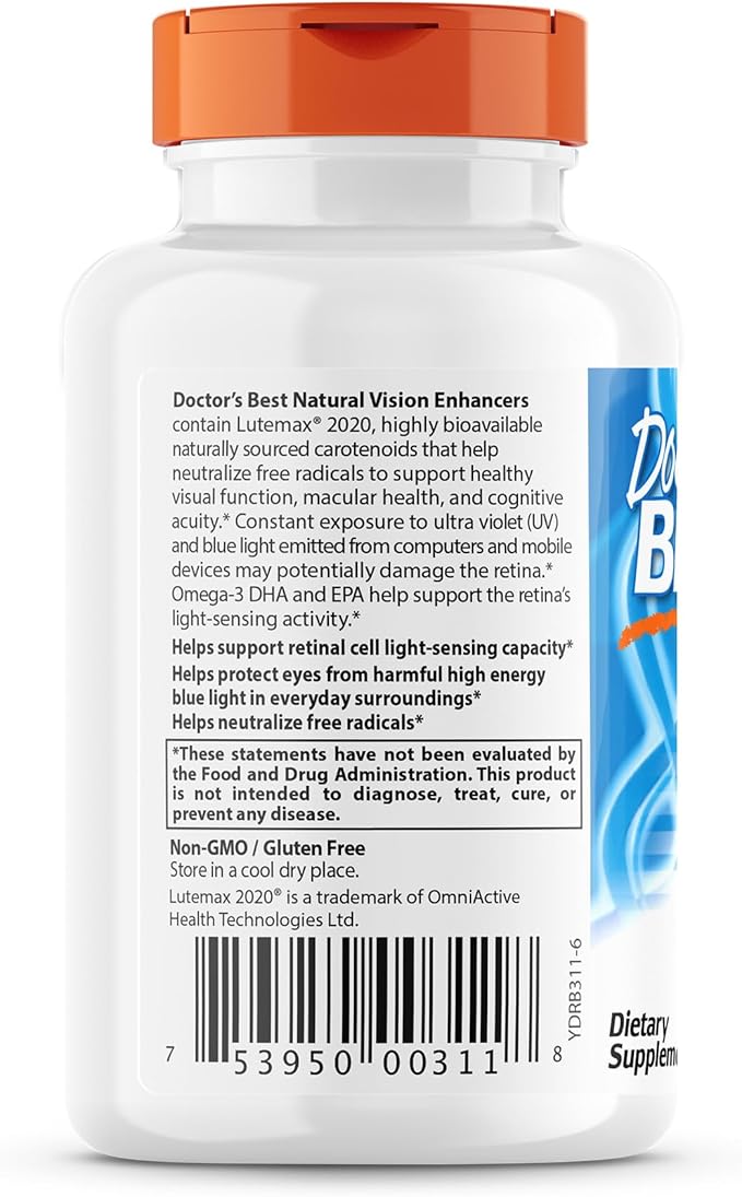 Doctor's BEST Natural Vision Enhancers contain 2020, Supports 60 Softgels