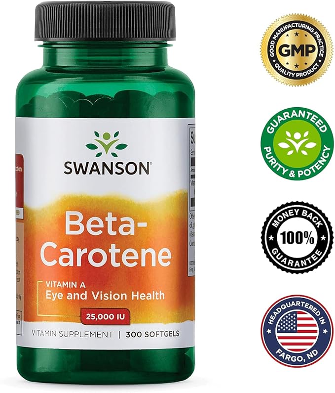 Swanson Beta-Carotene Vitamin A 25000 IU Softgels 7500 mcg (300 Softgels) (2 Pack)