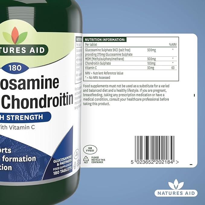 Nature's Aid Glucosamine 500mg, MSM 500mg 100mg 180 180 Tablets
