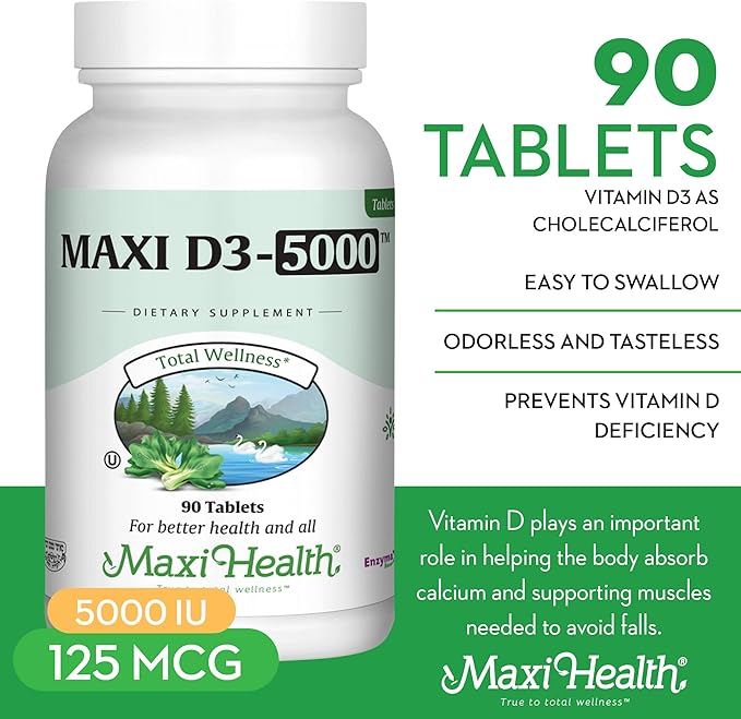 Maxi Health Vitamin D3 5000 IU (125 mcg) 5000 IU D3 (90 (90 Tablets)