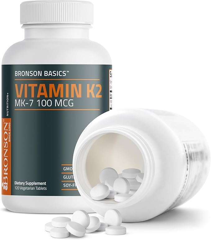 Bronson Vitamin K2 MK-7 100 MCG, K2 as MK7 Menaquinone, 120 Tablets