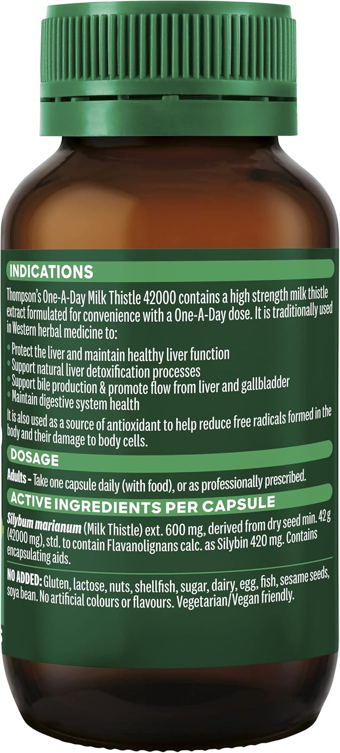 Thompsons Milk Thistle 42,000 Helps Liver 60 Capsules