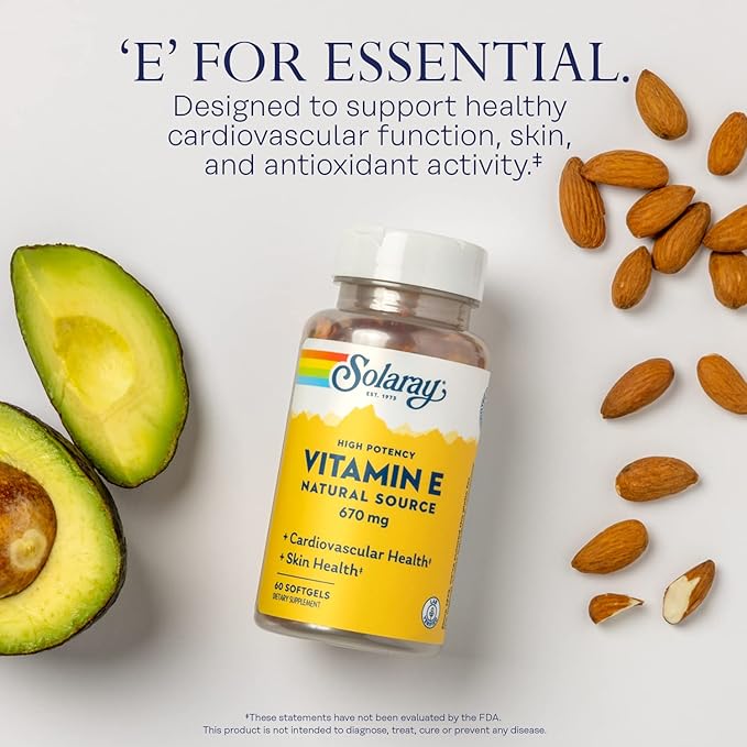 Solaray Vitamin E 1000 IU Softgel 670 mg 60-Day Guarantee 60 Servings, 60 Softgels