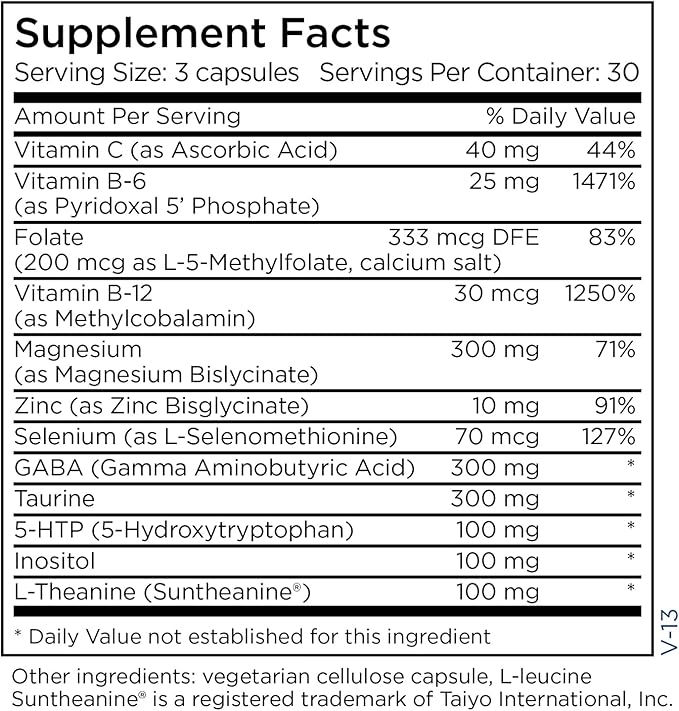 Metabolic Maintenance MetaCalm - Stress Regulation Formula with Methylated Folate, Magnesium Glycinate, GABA, 5-HTP, L-Theanine - Vitamin B6 Mood Support & Relaxation Support Calm Pills (90 Capsules)