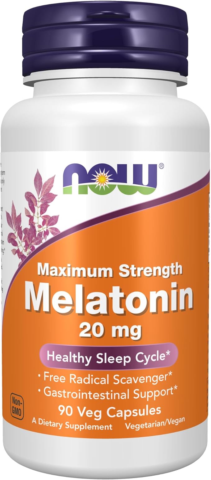 NOW Supplements, Maximum Strength Melatonin 20 90 Veg
