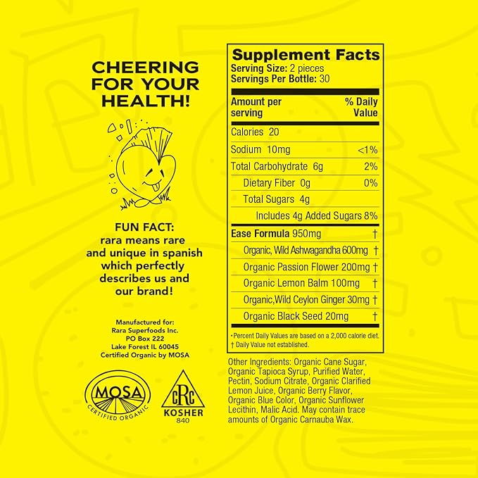 Ease Relaxation USDA Certified Organic Gummies (60 Gummies)