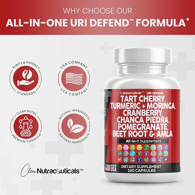 Clean Nutraceuticals Tart Cherry Extract Capsules 20,000mg with 8000mg Moringa 4000mg Cranberry 2000mg Chanca 120 Ct