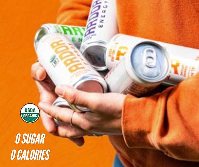 ARDOR ENERGY Sparkling Water 6 pack Sampler. 100mg Organic Caffeine from Green Tea & 200mg Organic L-Theanine (Focus & Calm). No Sugar. No Calories. Vegan. Gluten Free.