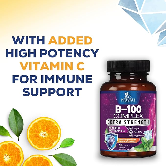 B Complex Vitamins with Vitamin B1 B2 B3 B3 B6 B6 B12 B12 B100 B100 C 60 Vegan