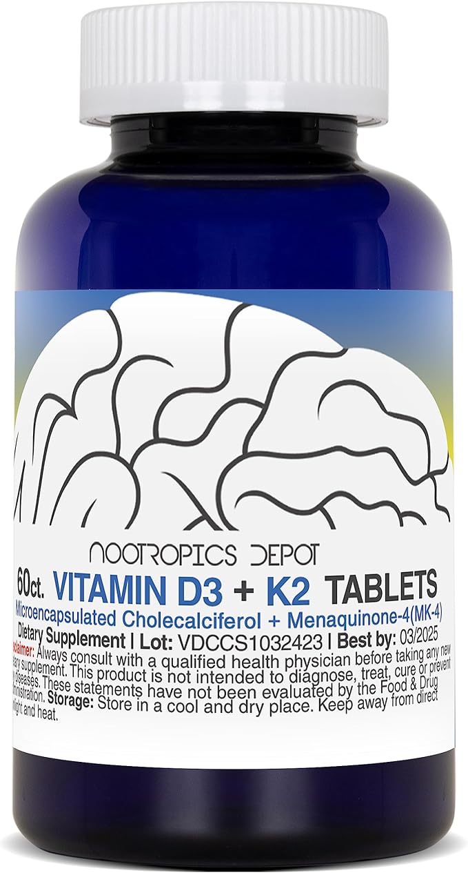 Nootropics Depot Vitamin D3 + K2 60 Count Menaquinone-4 (MK-4) (MK-4) |