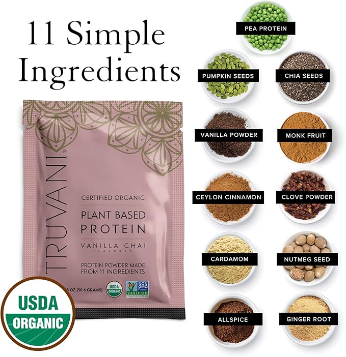 Truvani Vegan Pea Protein Powder 20g Organic 10 Servings