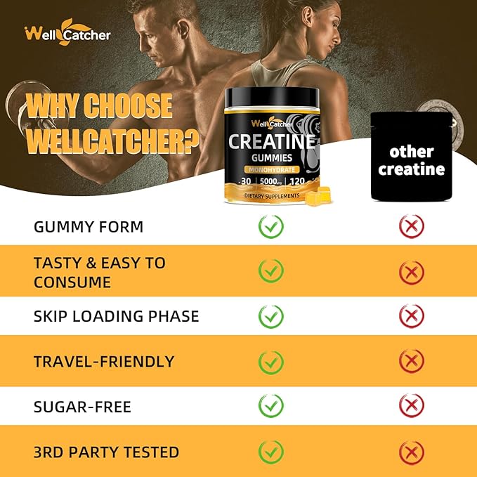 Creatine Monohydrate Gummies for Men Women - Vegan Creatine Supplement Gummies 5000mg Chewable for Muscle Strength Growth Recovery, Lab Tested Preworkout Gummies Sugar Free Orange Flavor 120ct