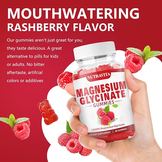 Magnesium Glycinate Gummies 1000mg with Magnesium B6, CoQ10, CoQ10, Calcium,Supports 90 Gummies