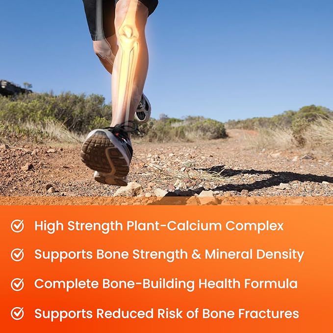 Bone Strength Supplements | Plant Based Calcium Supplement 600mg | Vitamin D3 2000 IU, K2, Magnesium, Potassium, Zinc, Boron & Strontium | Whole Food Supplement for Bone Health | 120 Vegan Capsules