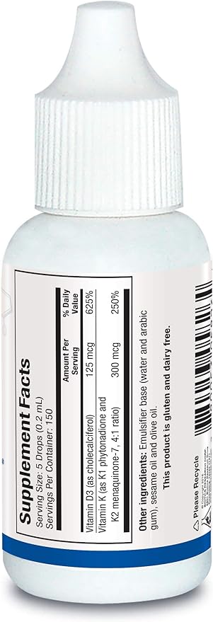 Biotics Research Bio-DK-Mulsion™–Emulsified Liquid Vitamin D and K, D3 Drops 125 mcg & Vitamin K (K1, K2) 300 mcg MK-7–Supports Stronger Bones, Musculoskeletal Strength, Healthy Heart & BMI 1 fl oz