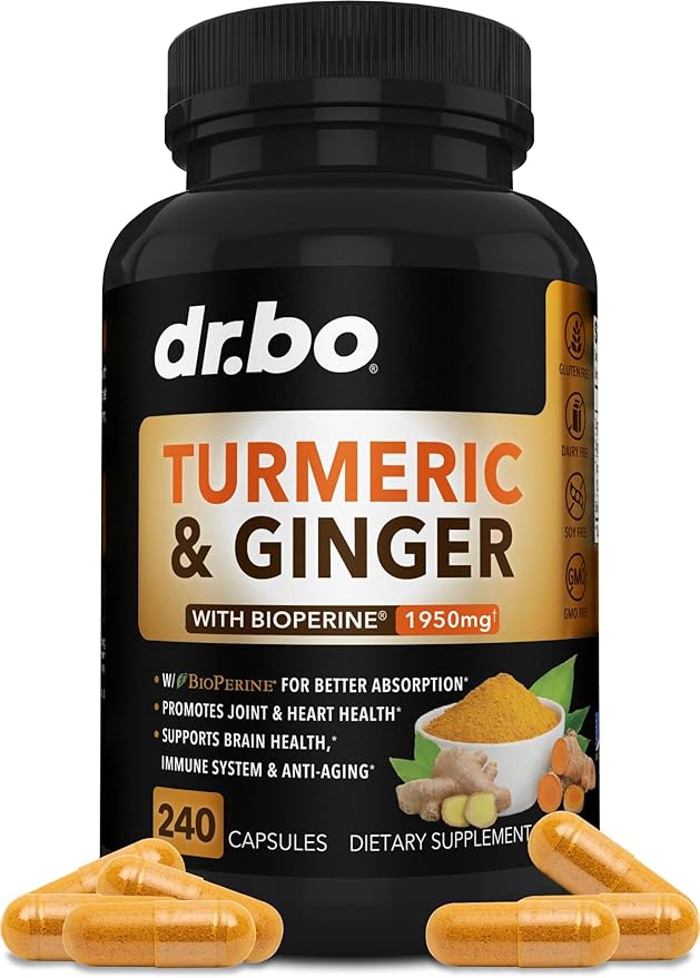 Turmeric Curcumin with BioPerine & Ginger Supplement 1950mg Organic 240 Capsules