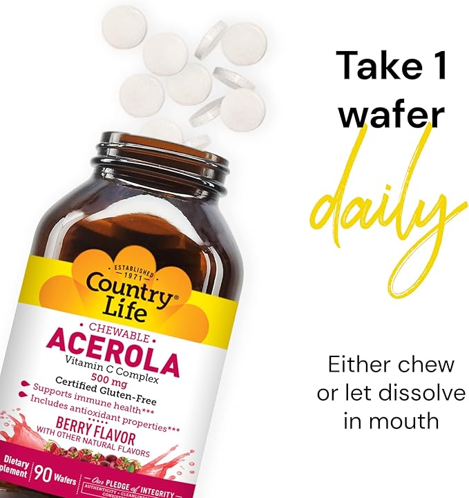 Country Life Acerola 500mg Chewable Vitamin 90 Wafers