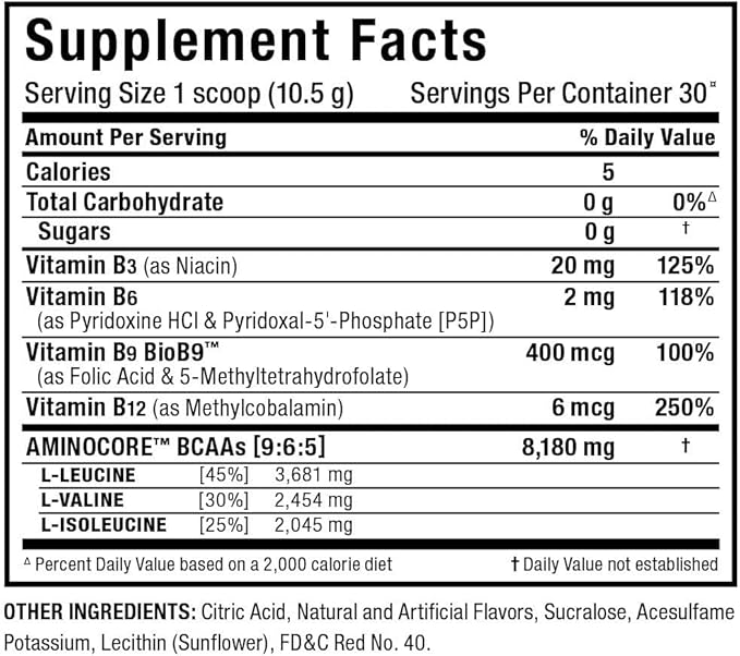 AMINOCORE BCAA – 8G BCAAs – 100% Pure Branch Chained Amino Acids – Gluten Free - Pink Lemonade - 315 Gram