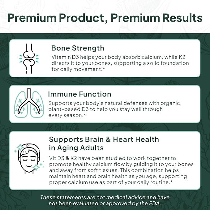 Better D3 + K2-100% Organic VIT D3 and K2 Supplements with Maximum Bioavailability - Supports Bone Density, Calcium Balance, Immunity & Mood - 1-Pack, 30-Day Supply