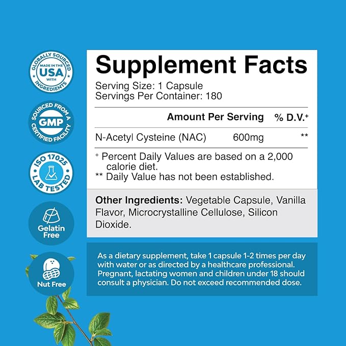 NAC Supplement N-Acetyl Cysteine 600mg 600 mg (180ct)