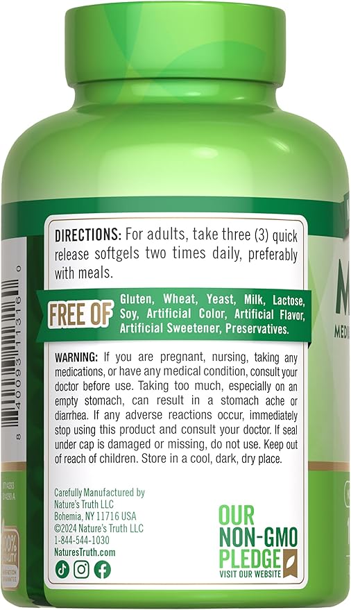 Nature's Truth MCT Oil | 100 Softgels | Keto Friendly Pills | Non-GMO & Gluten Free Supplement