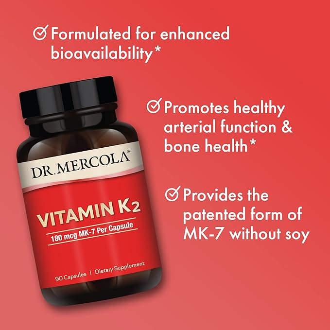 Dr. Mercola Vitamin K2, 90 Servings (90 Capsules), 180 mcg MK-7 Per