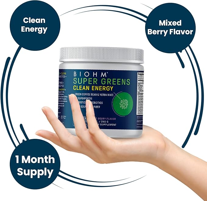 BIOHM Super Greens Clean Energy 30 Servings 34 Natural