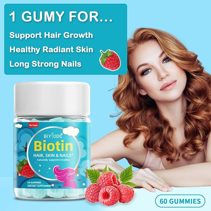 Biotin Gummies for Hair, Skin, & Nails 5,000mcg Per Women.60 Gummies,30 Gummies,30 Day
