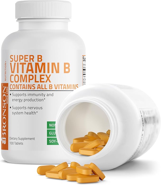 Bronson Vitamin B Complex (Vitamin B1, B2, B3, B3, B6, B6, B9 B9 - B12), 100 100 Tablets