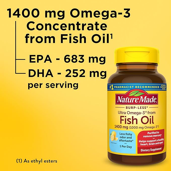 Nature Made Burp Less Ultra Omega 3 Fish 1400 mg, 3 Supplement 45 Softgels
