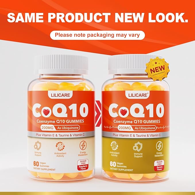 CoQ10 200mg Gummies, Coenzyme Q10 B6, B12 B12 for 120 Cts