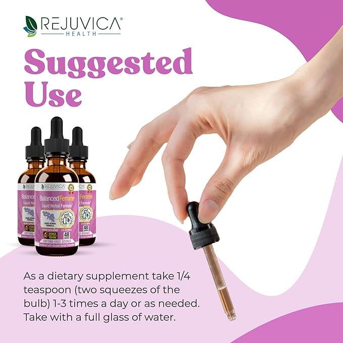 Rejuvica Health Balanced Femme - Advanced Female Balance Support Supplement - Liquid Delivery for Better Absorption - Vitex, Dong Quai, Black Cohosh, Maca Wild Yam & More!