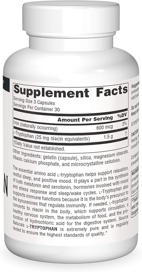 Source Naturals L-Tryptophan, for Mood, Relaxation, 500mg - 90 Capsules