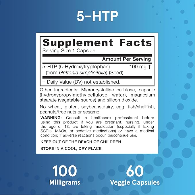 Jarrow Formulas 5-HTP, 100 mg, Serotonin 60 Veggie 60 Day