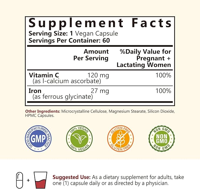 Iron Plus Vitamin C, 27 mg 120 mg 60 Vegan