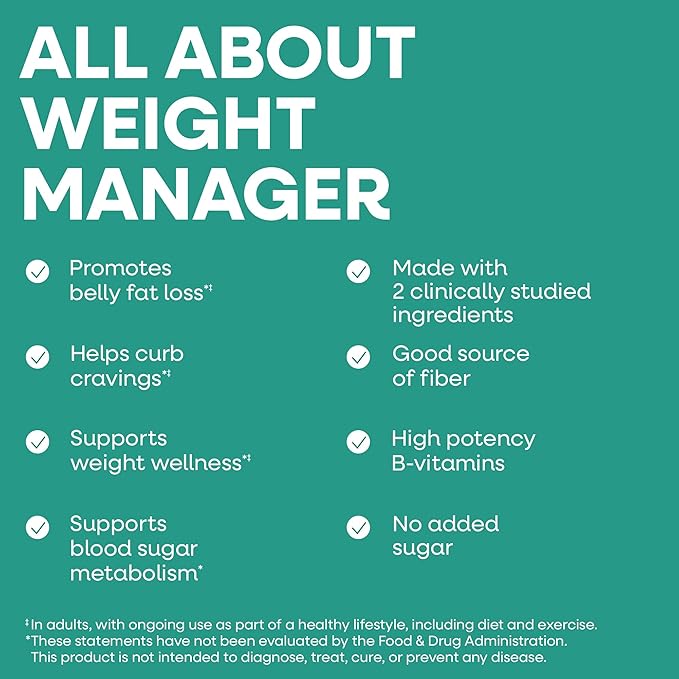 Nature’s Way Weight Manager Drink Mix, Helps Manage Cravings & Promotes Abdominal Fat Loss‡, with Clinically Studied Ingredients, Plant-Based Fiber, No Sugar Added, Mixed Fruit Flavored, 30 Packets