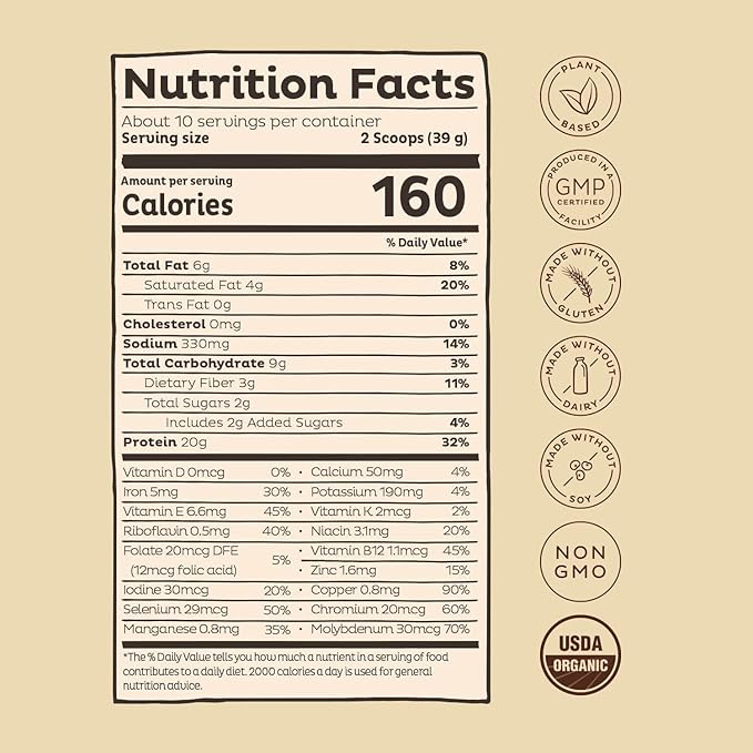 KOS Vegan Protein Powder, Chocolate USDA Organic 10 Servings