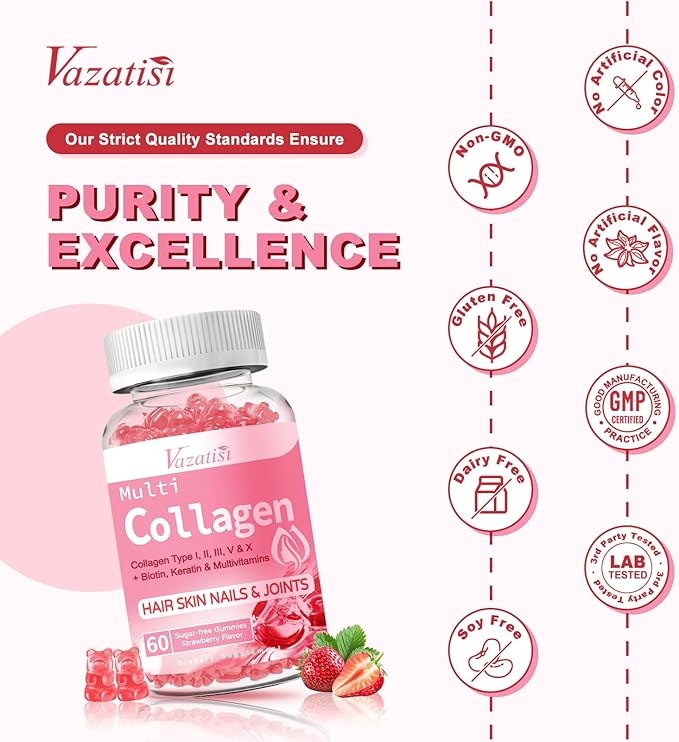 Sugar Free Collagen Gummies for Women 2500mg Collagen 60 Strawberry