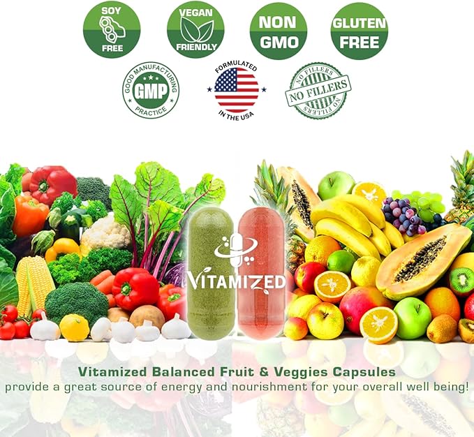 Fruits and Vegetables Supplements With BioPerine, Contains 38 Fruits & Vegetables Super Food Powder Supplements Formula For Overall Health & Nature Energy Boost for Adults Men & Women - Made in USA