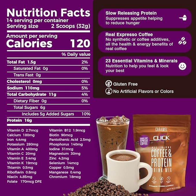 CLICK All-in-One Protein & Coffee Meal 10 Single (1.1 Ounce)