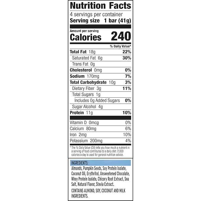 Ratio Crunchy Protein Bar, Vanilla Almond With Chocolate, 11g Protein, Keto Friendly, 5.8 oz (4 Bars)