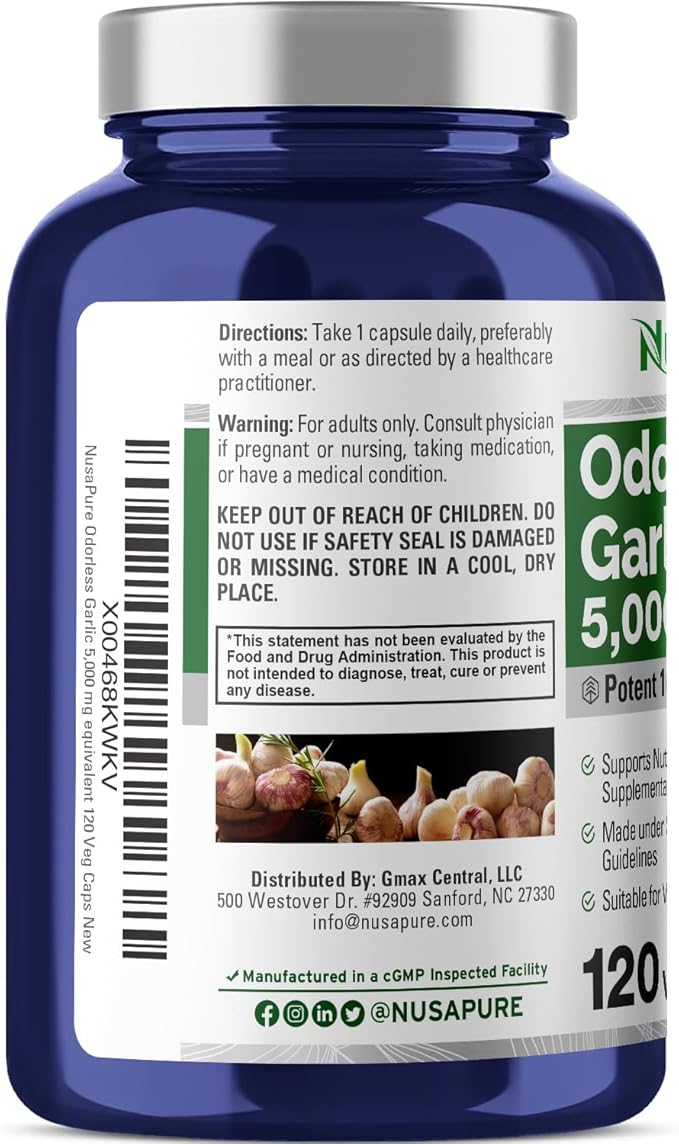 NusaPure Odorless Garlic Extract 5000mg Capsule 120 Veggie