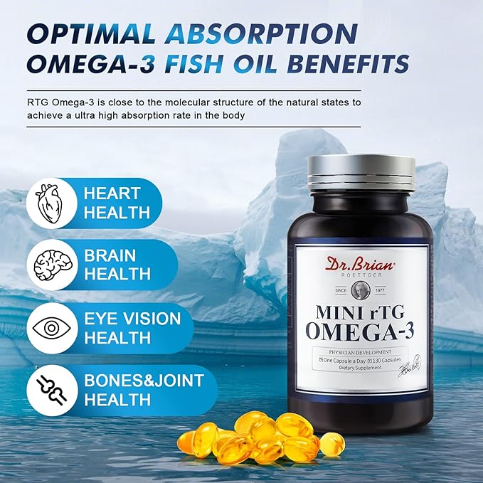 Dr.Brian Fish Oil Supplement 130 softgel, 3 Fish 500mg rTG Omega-3 Support