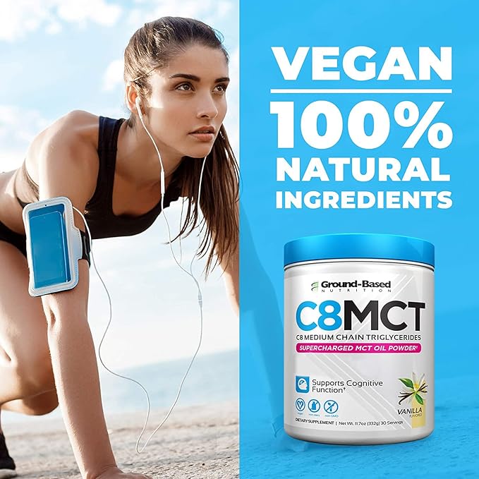 Ground-Based Nutrition C8 MCT Oil Powder – Supercharged Medium Chain Triglycerides MCT Oil Powder – Vegan-Friendly, Non-GMO Powdered C8 MCT Oil, Ketogenic MCT Coffee Creamer, No Stevia (Vanilla)