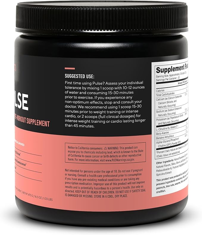 LEGION Pulse Pre Workout Supplement - All Natural Nitric Oxide Preworkout Drink to Boost Energy, Creatine Free, Naturally Sweetened, Beta Alanine, Citrulline, Alpha GPC (Caffeine Free Grape)