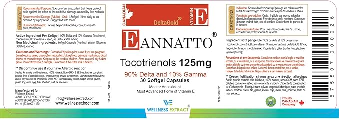 Eannatto Tocotrienols Deltagold Vitamin E Supplements (125 MG 30 Softgels).