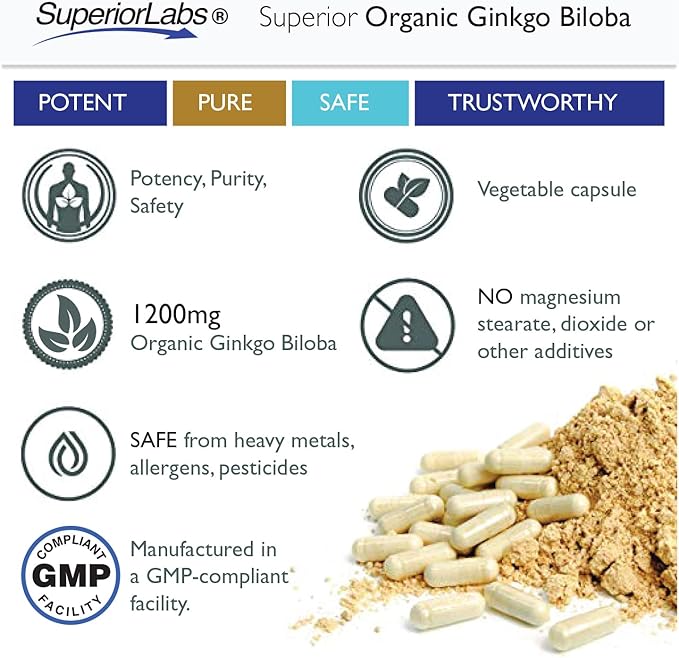 Superior Labs - Organic Ginkgo Biloba 1200mg, 120 120 Vegetable