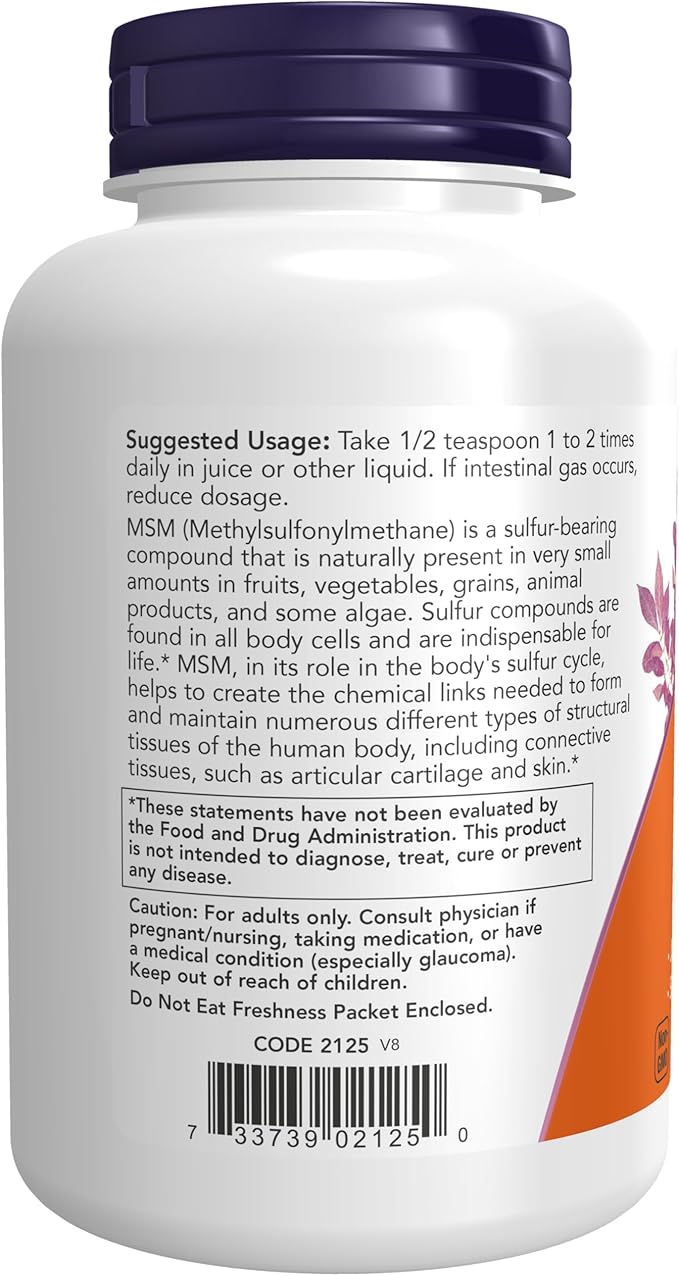 NOW Supplements, MSM (Methylsulfonylmethane) Powder, Supports 8-Ounce